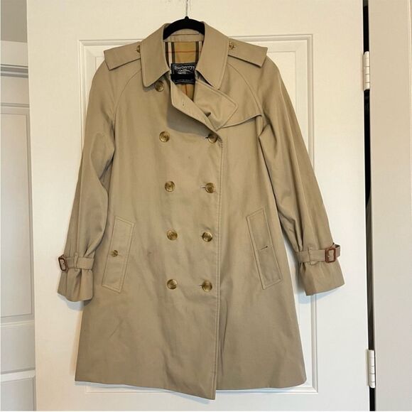 BURBERRY Tan Vintage Nova Check Fall Pea Trench Coat Sz. Small - Picture 9 of 11